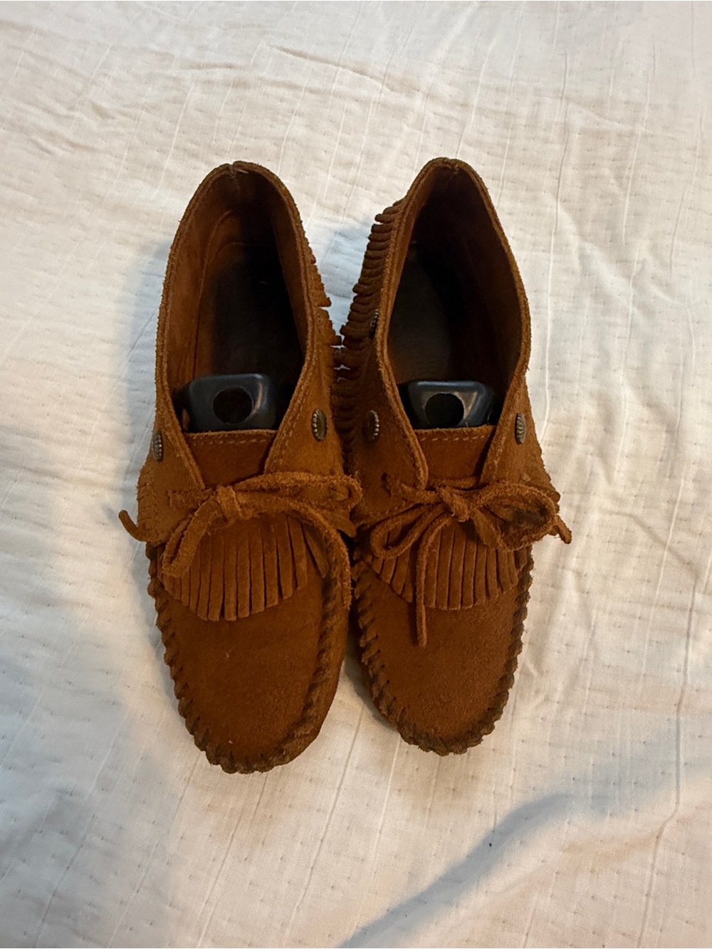 Minnetonka Brown Suede Kilty Moccasins 6.5